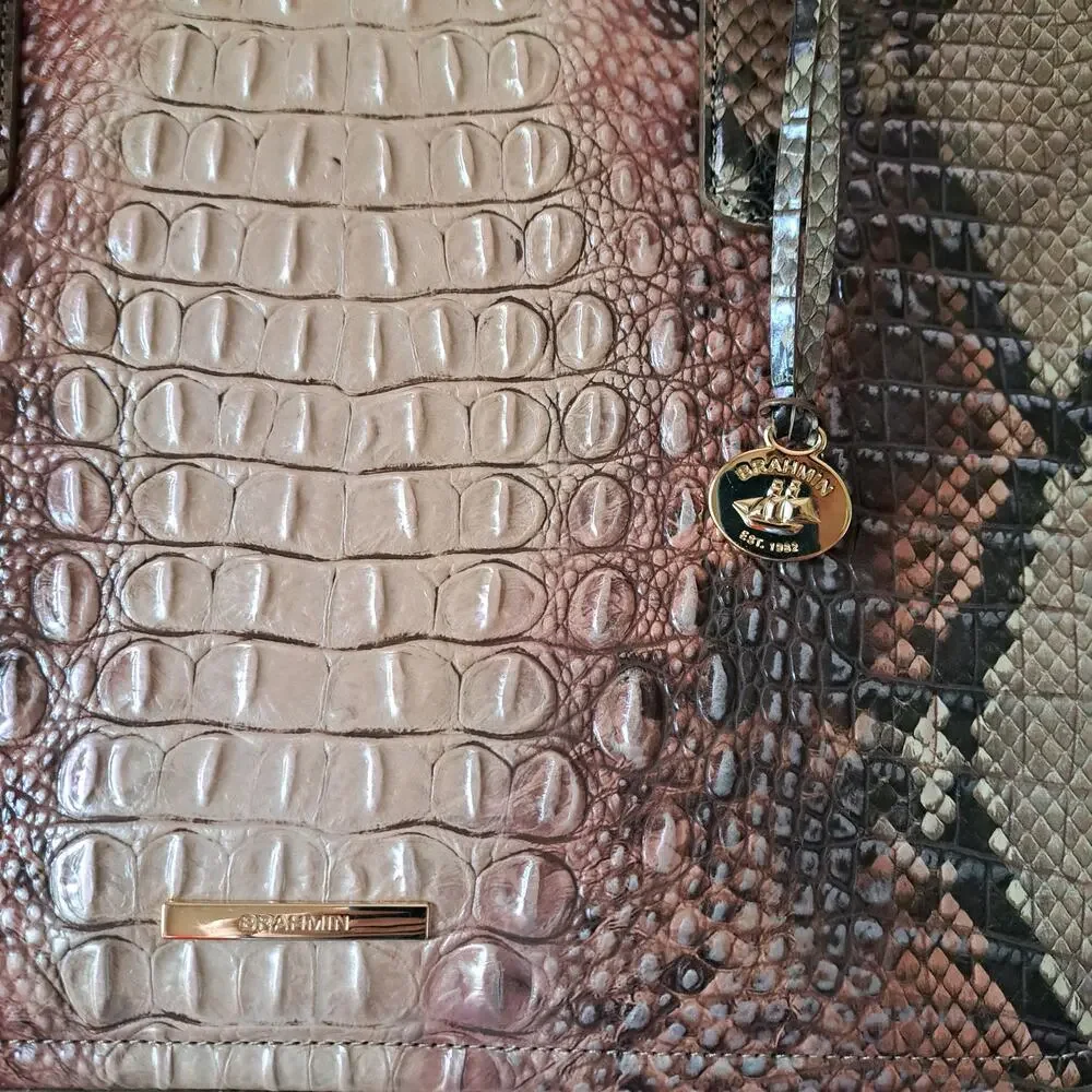 Brahmin Ashlee Tote Bag Diamondback Ombre Snake Crocodile Embossed Leather